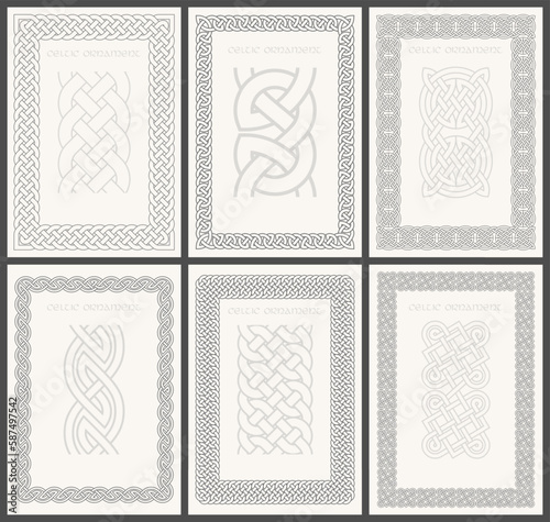 Celtic knot braided frame border ornaments set. Rectange size.