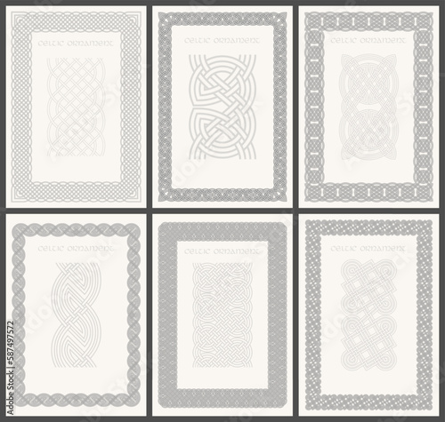 Celtic knot braided frame border ornaments set. Rectange size.