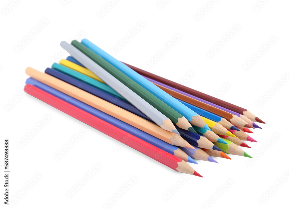 Pile of colorful wooden pencils on white background Pile of colorful wooden pencils on white background