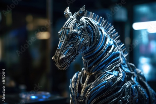 Blue Zebra Robot Portrait Generative AI © Johnathan