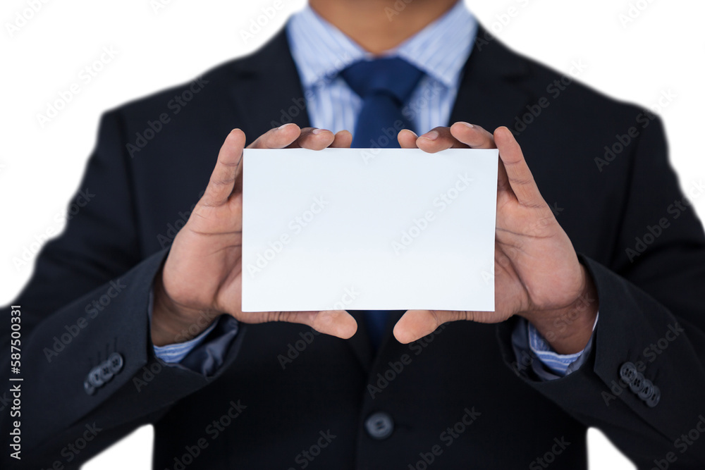 Midsection of businessman holding blank paper Midsection of businessman holding blank paper