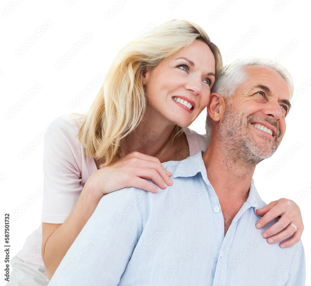 Low angle view of happy couple looking up Low angle view of happy couple looking up