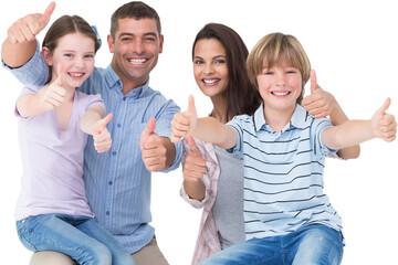 Happy family gesturing thumbs up