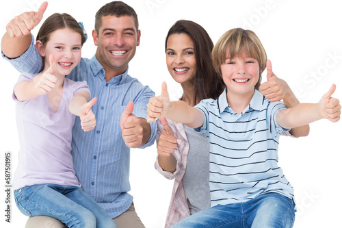 Happy family gesturing thumbs up