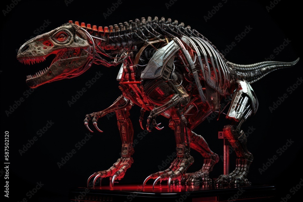 Red Dinosaur Cyber Robot Portrait Generative AI Red Dinosaur Cyber Robot Portrait Generative AI