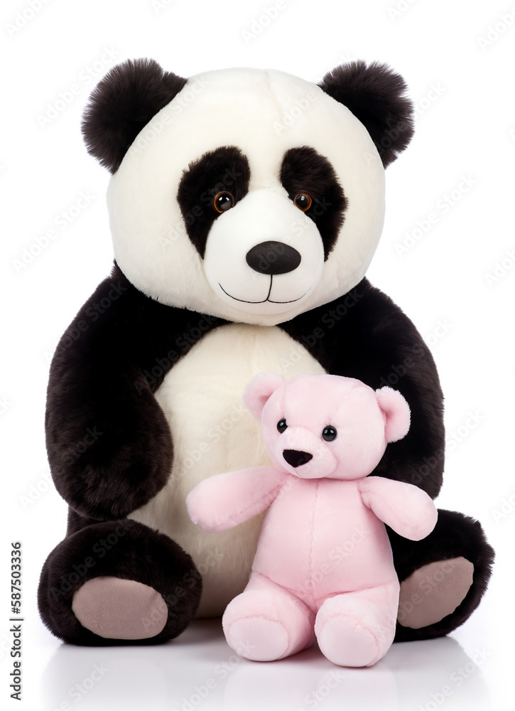 A cute adorable black and white panda holding a cute teddy bear, mothers day card. A cute adorable black and white panda holding a cute teddy bear, mothers day card.