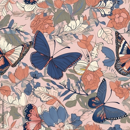 Seamless Pattern fluttering butterflies. Generative art © Alamdar
