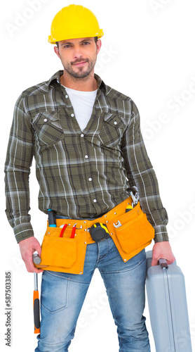 Repairman with hammer and toolbox