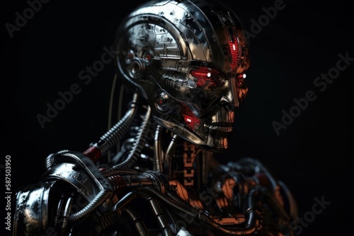 Red Male Electronic Robotic Creature Portrait Generative AI © Johnathan