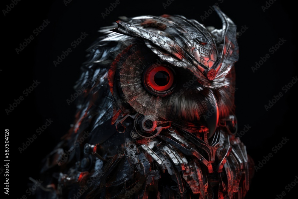 Red Owl Mechanical Robotic Creature With Copyspace Generative AI
