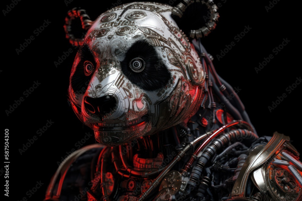 Red Panda Bear Mechanical Robotic Creature With Copyspace Generative AI