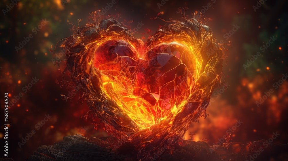 Fiery Heart made of flames and lava. Created with generative AI.