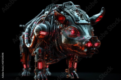 Red Pig Electronic Robotic Creature With Copyspace Generative AI © Johnathan