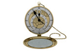 Close-up of vintage pocket clock with chain