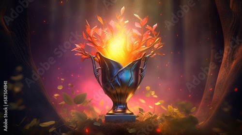 Winner trophy with flames. Created with generative AI.