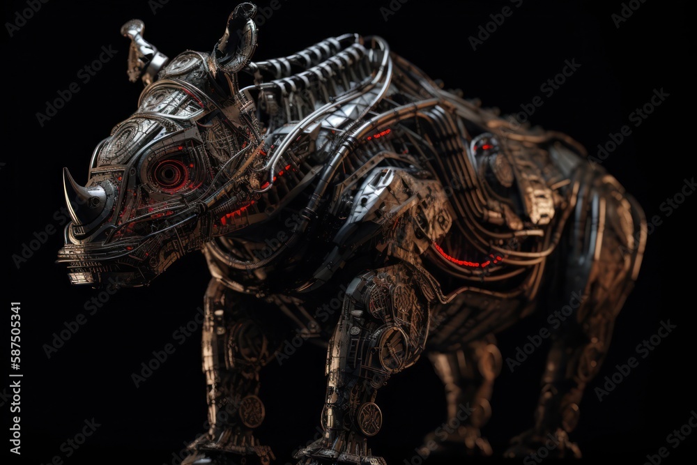 Fototapeta premium Red Rhino Robotic Creature With Copyspace Generative AI