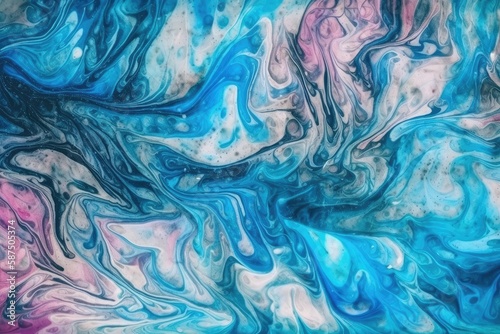 colorful abstract painting with swirls of blue, pink, and white. Generative AI