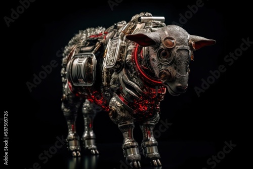 Red Sheep Robot On Black Background Generative AI