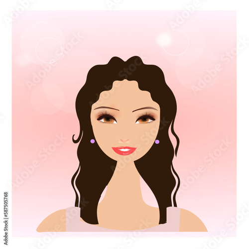 Beautiful brunette latina girl on a bokeh light background. Female portraits. latin culture. Cultures of the world. . vector illustration