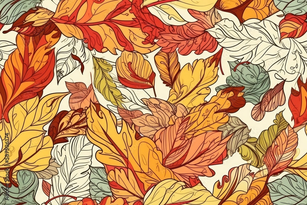 vibrant autumn leaves arrangement on a plain white backdrop. Generative AI