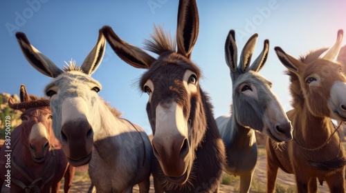 A group of donkeys taking a selfie. Created with generative AI