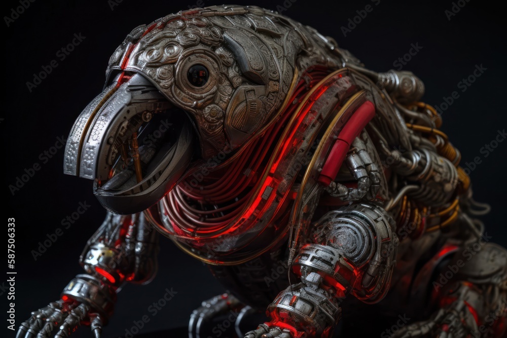 Fototapeta premium Red Walrus Mechanical Robot Portrait Generative AI