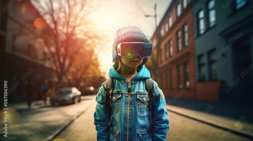 Children with virtual reality headset. Created with Generative AI.