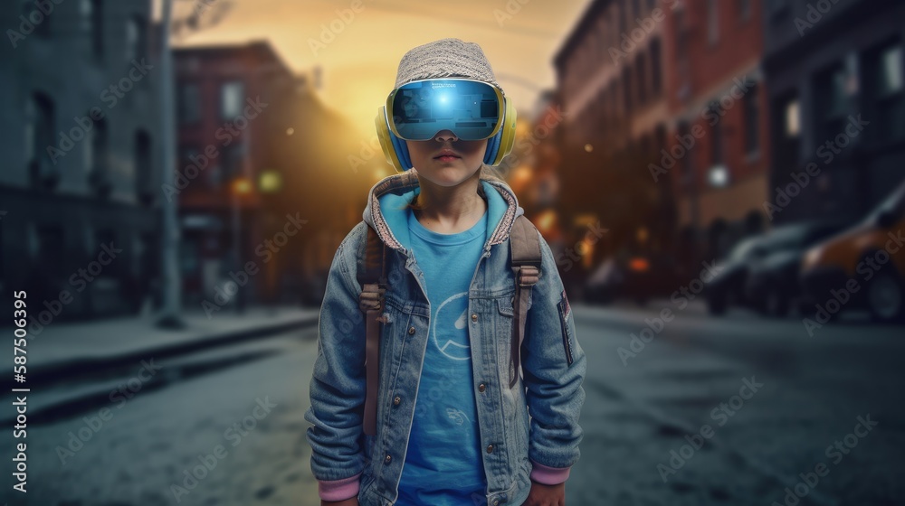 Children with virtual reality headset. Created with Generative AI. Children with virtual reality headset. Created with Generative AI.