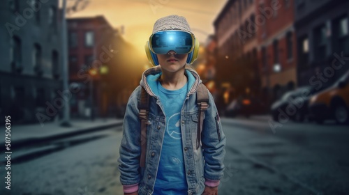 Children with virtual reality headset. Created with Generative AI.