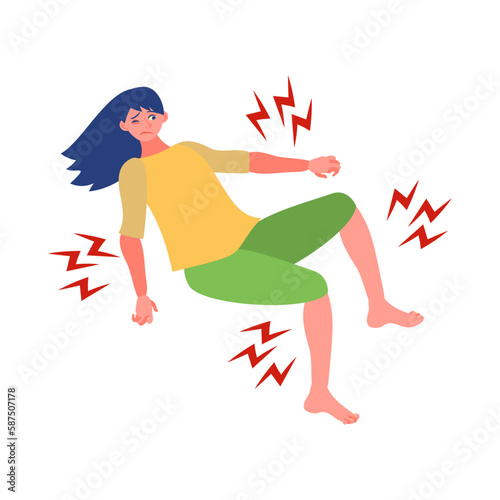 筋肉痛の女性。フラットなベクターイラスト。
A woman with muscle pain. Flat designed vector illustration.