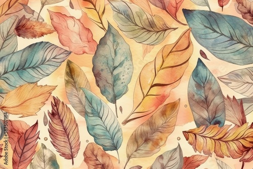 yellow background with watercolor leaves. Generative AI