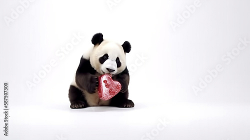 A cute adorable black and white panda with a box of chocolates, mothers day banner.