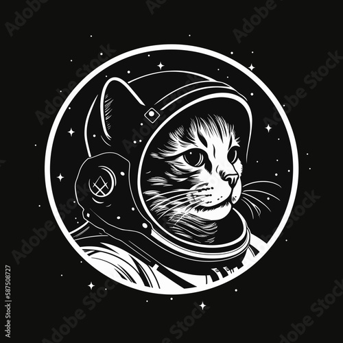 A cute cat in a space helmet, Space fantasy logo. 