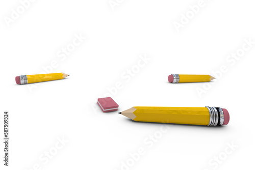 Pencils and eraser over white background
