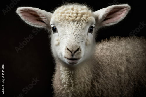 portrait of a young sheep in the barn. Generative AI