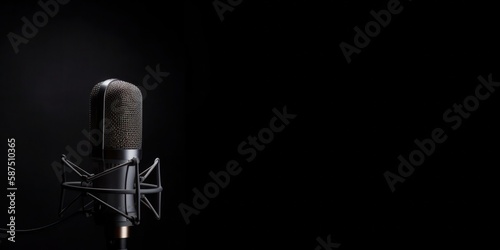 Studio Podcast Microphone on Dark Background. Generative AI