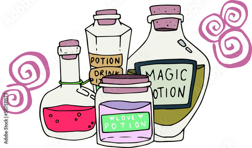 Illustration of magic potions in jars