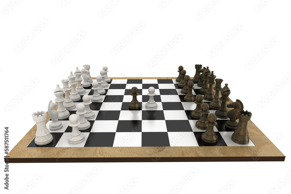 Chess pieces facing off on board Chess pieces facing off on board