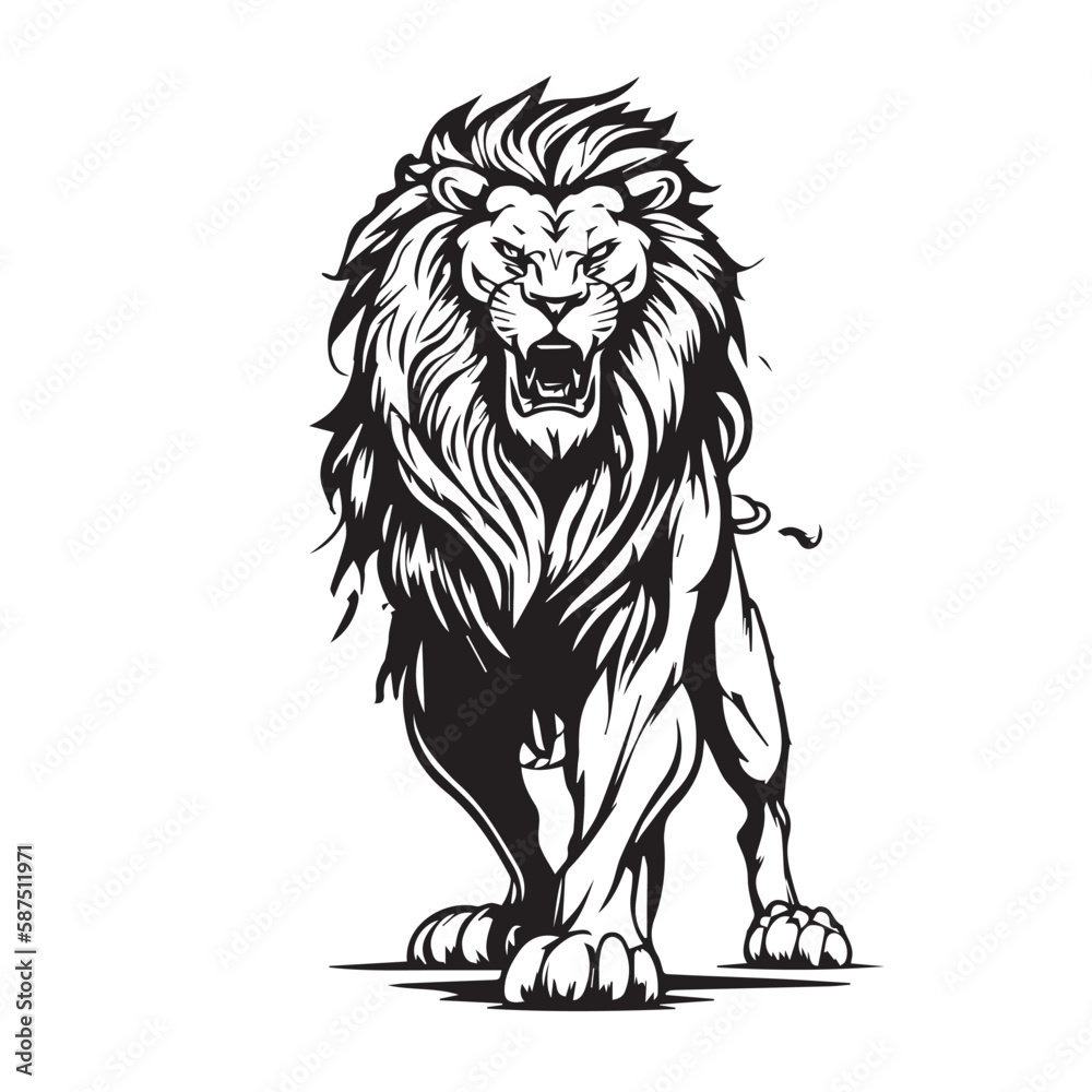 Angry face mascot muscular lion king. black white line art vector ...