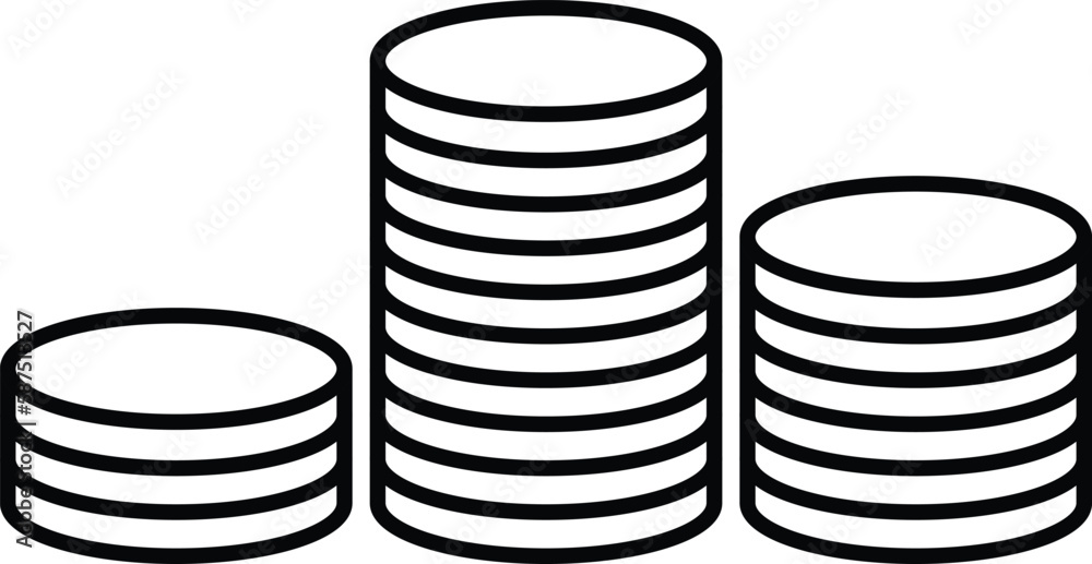 Coin pile thin line icon. Three coin stack design concept. Coin pile thin line icon. Three coin stack design concept.