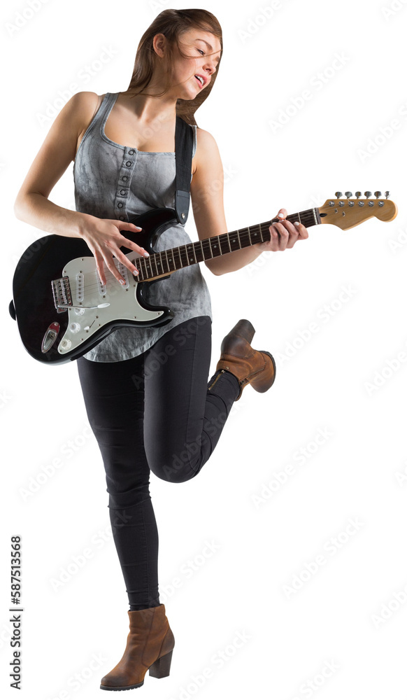 Naklejka premium Pretty young girl playing her guitar