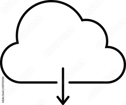 Cloud data download thin line icon. Cloud with downward arrow flat vector design. Cloud storage simple icon. photo