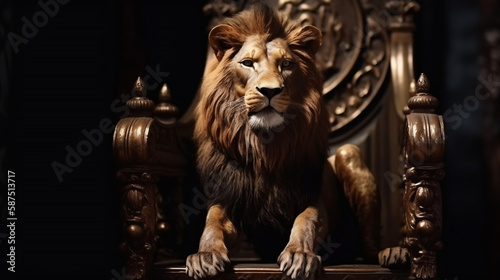 Royal lion sitting on a throne. Generative ai