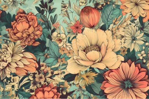 floral still life on a dark background with intricate details. Generative AI