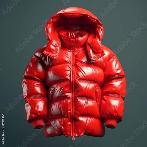 Glossy red puffy jacket. Generative AI