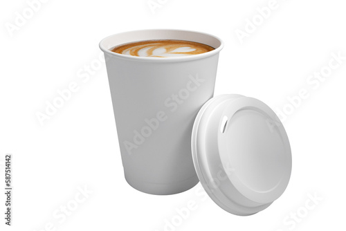 Coffee on white cup over white background