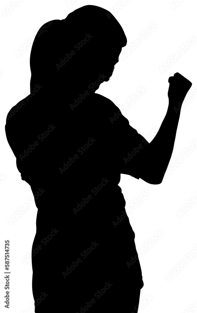 Abstract image of silhouette woman with clenching fist 