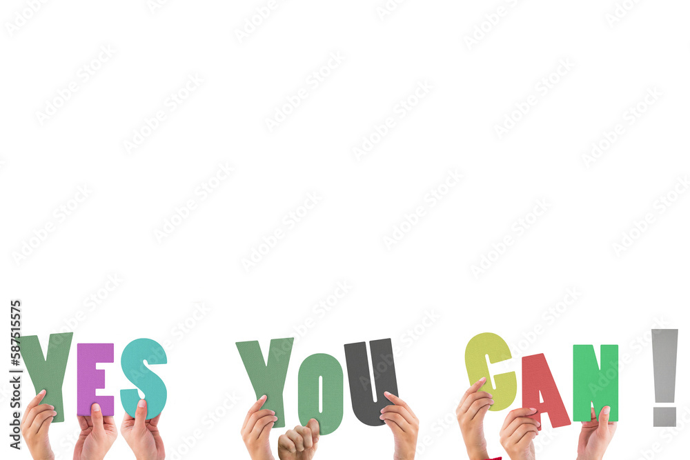 Colorful alphabet spelling yes you can held up by people Colorful alphabet spelling yes you can held up by people
