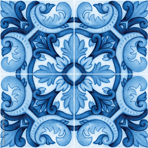 Watercolor mediterranean traditional tiles