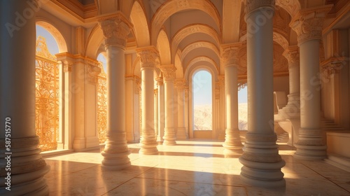 Greek style arches and columns. Created with generative AI.